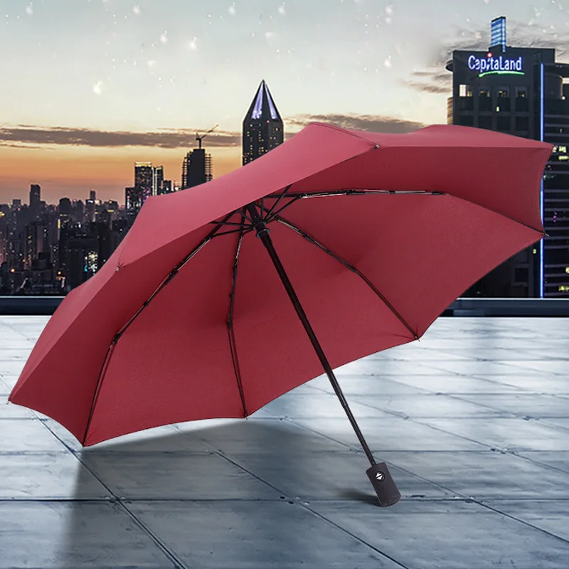 

Customizable Logo Reinforced Three Fold Fully Automatic Development Solid Color Umbrella Advertising Umbrella Windproof Business