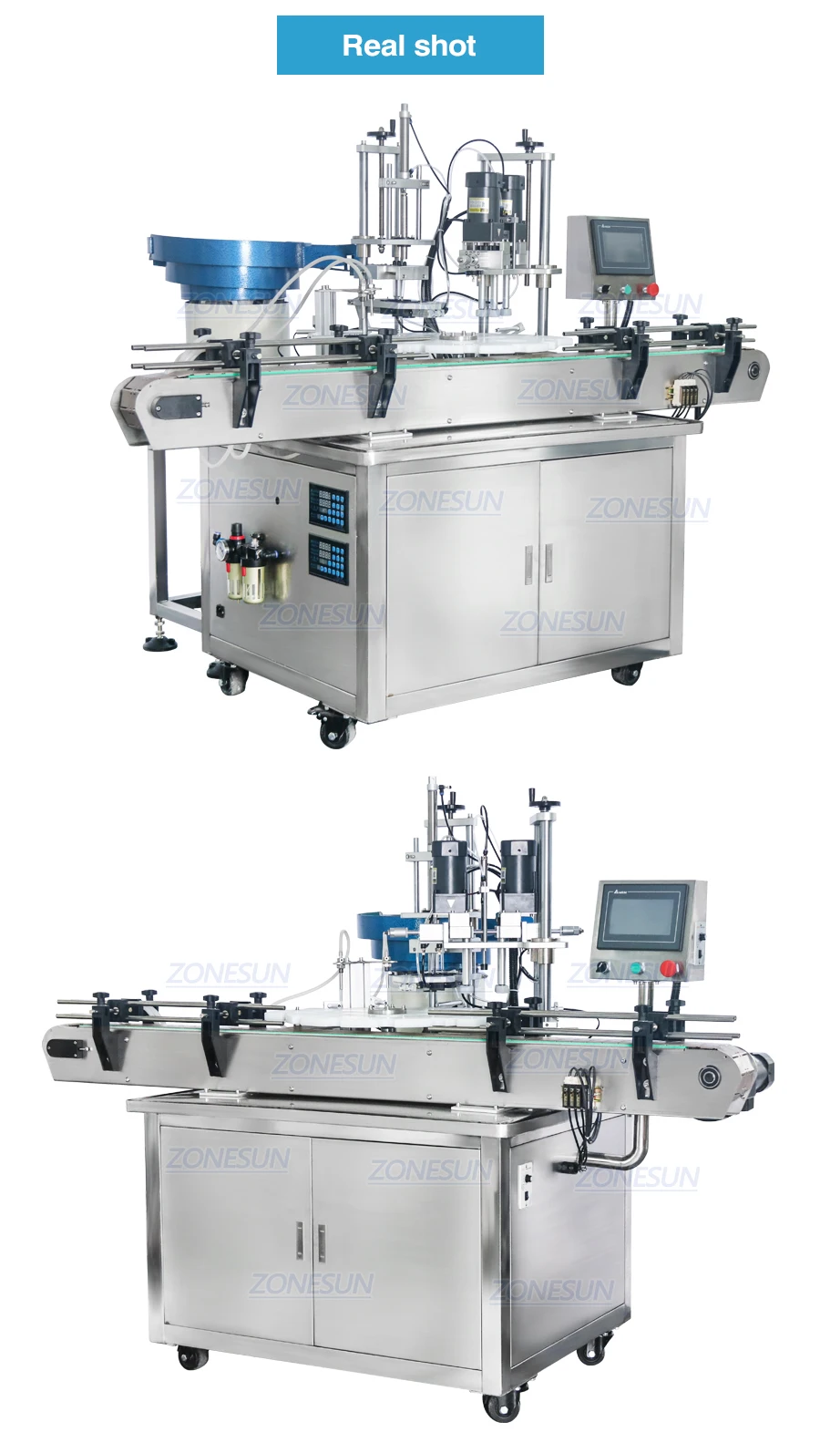 ZONESUN ZS-AFC1 Automatic Double Heads Rotary Filling And Capping Machine cap feeder