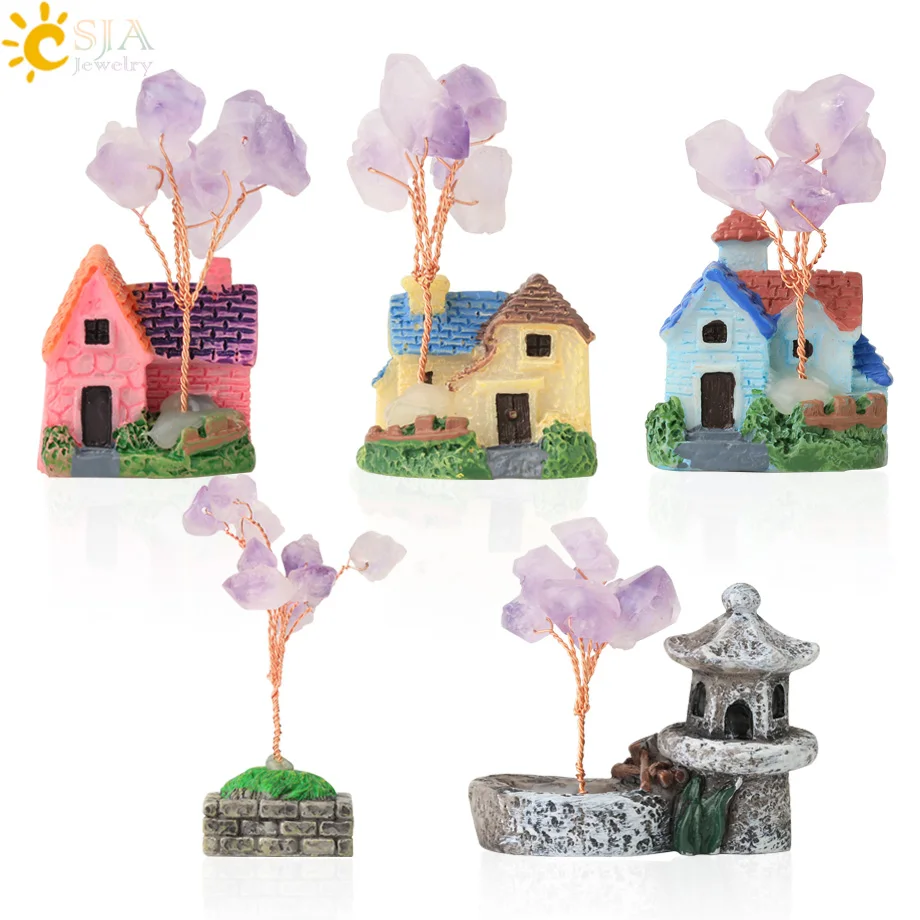 

CSJA Fairy Garden Miniature Villa House Ornaments for Home Decor Purple Crystal Tree Life Crafts Micro Landscape Kids Toys G596