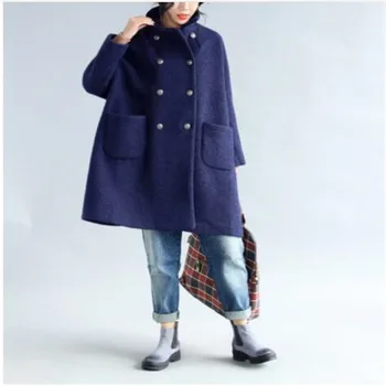 

New Plus Size Women 2018 Autumn Winter Wool Blends Jacket Coat Ladies Long Overcoat Fashion Oversized Windbreaker Outerwear X147