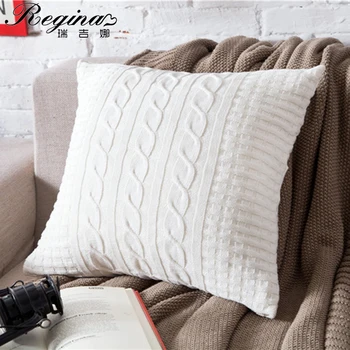 

REGINA Throw Pillow Cover Nordic Style Cotton Button Stripe Fried Dough Twist Design Knitted Cushion Cover White Pillow Case