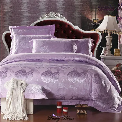 Постельное белье King size с вышивкой, жаккардовое постельное белье для свадьбы, хлопок, пододеяльник, простыня+ пододеяльник+ наволочка - Цвет: love forever purple