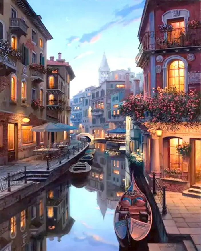 Безрамное Венеция закат на море DIY живопись по номерам искусство холст живопись современный домашний Настенный декор уникальный подарок для творчества - Цвет: 99181