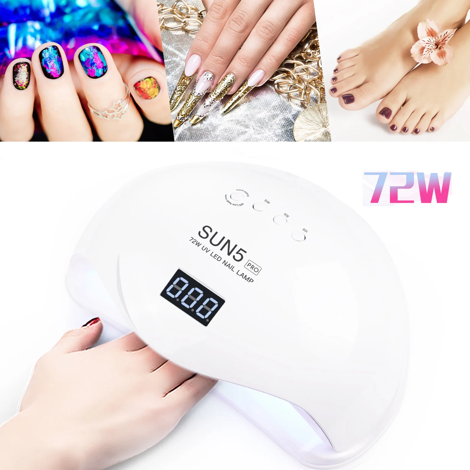 SUN5 PRO 72W UV Lamp UV LED Lamp Nail Dryer UV LED Nail Gel Polish Curing Nail Lamp with Bottom Timer LCD Display for Manicure