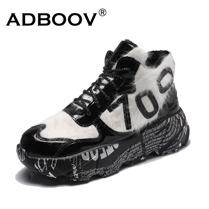 ADBOOV 2020 Furry Chunky Sneakers Women Graffiti Sole Winter Shoes Zapatos De Mujer