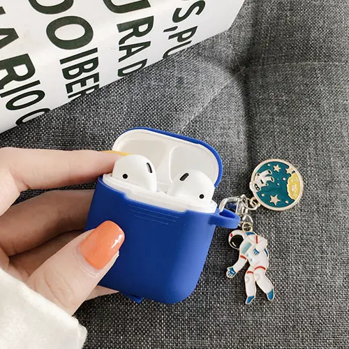 Cosmic Astronaut Spaceman Silicone Case for Apple AirPods 1 2 Case with Keychain Wireless Earphone Case Accessories Cover Box Blue