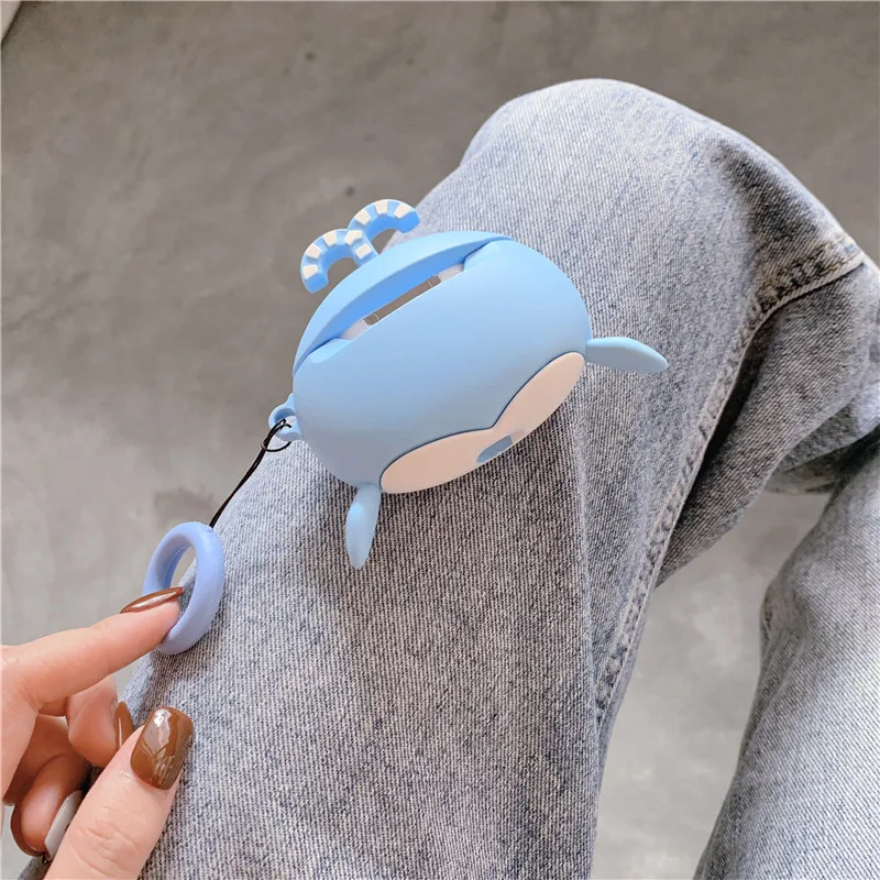 3D Милые корпусы гарнитурные с изображением голубого Кита для Apple Airpods 1/2 силиконовые Bluetooth наушники защитный чехол Аксессуары для кожи
