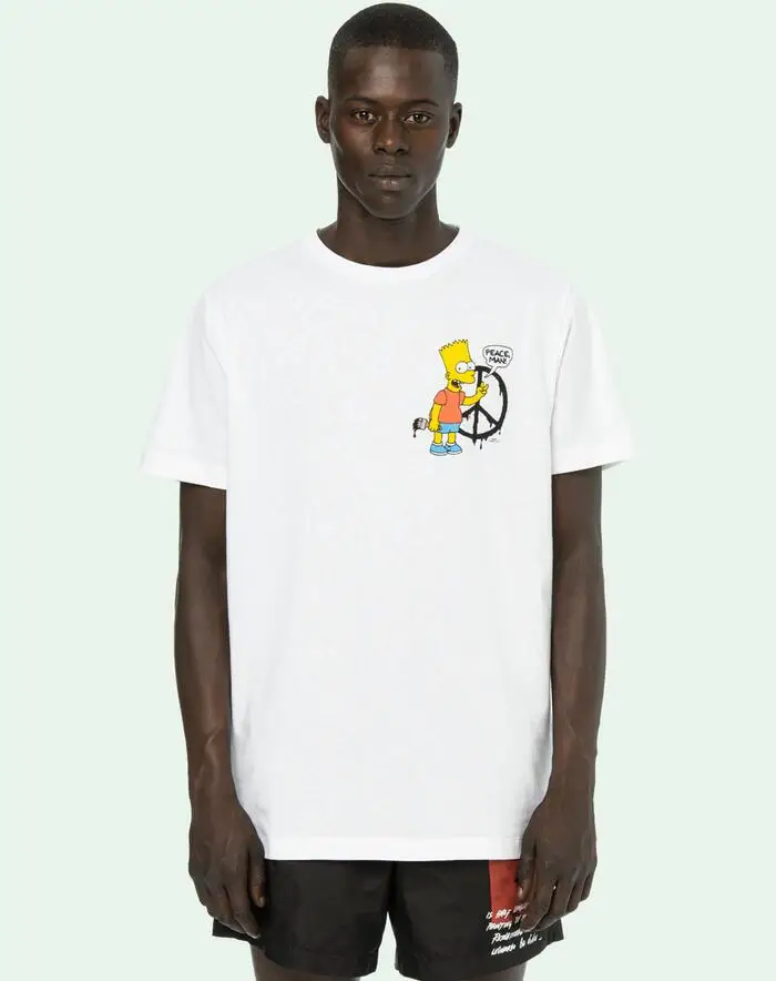Симпсон 19SS Off-White OW arrow унисекс милая пара влюбленных моделей хлопок Повседневная мода короткий рукав круглый вырез Футболка