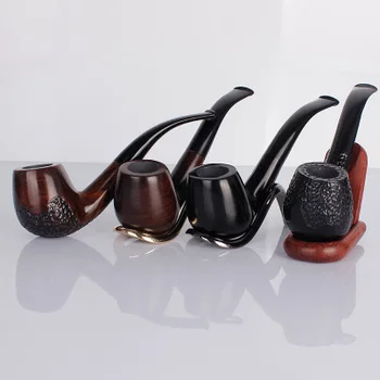 

New Ebony Wood Pipe 15cm Bent Black Smoking Pipe Handmade Tobacco Pipe 9mm Filter Wooden Pipe with Tools Smoke Accessory HOT
