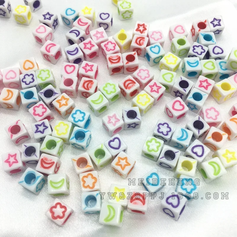 

Candy Fluorescence Color 6X6 with Large Hole Beads with Moon And Stars Flower Heart Washing Pattern Beads Children Abacus Beads