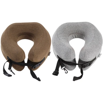 

2pcs U Shape Memory Foam Travel Neck Pillow Foldable Head Neck Chin Support Cushion for Car Office - light grey & Coffee