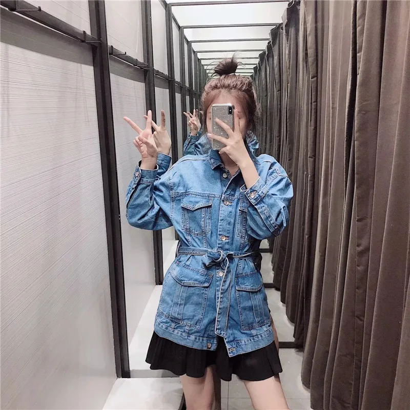 

WV24 2019 Autumn New Style WOMEN'S Dress Casual with Belt Cowboy Jacket