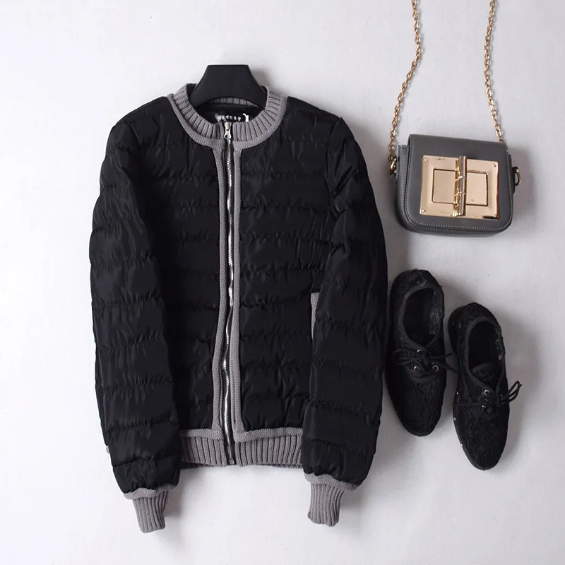

Cotton-padded Clothes/Cotton Coat Solid Color Fashion Crew Neck Sweet Long Sleeve Short 2019 Winter 2231