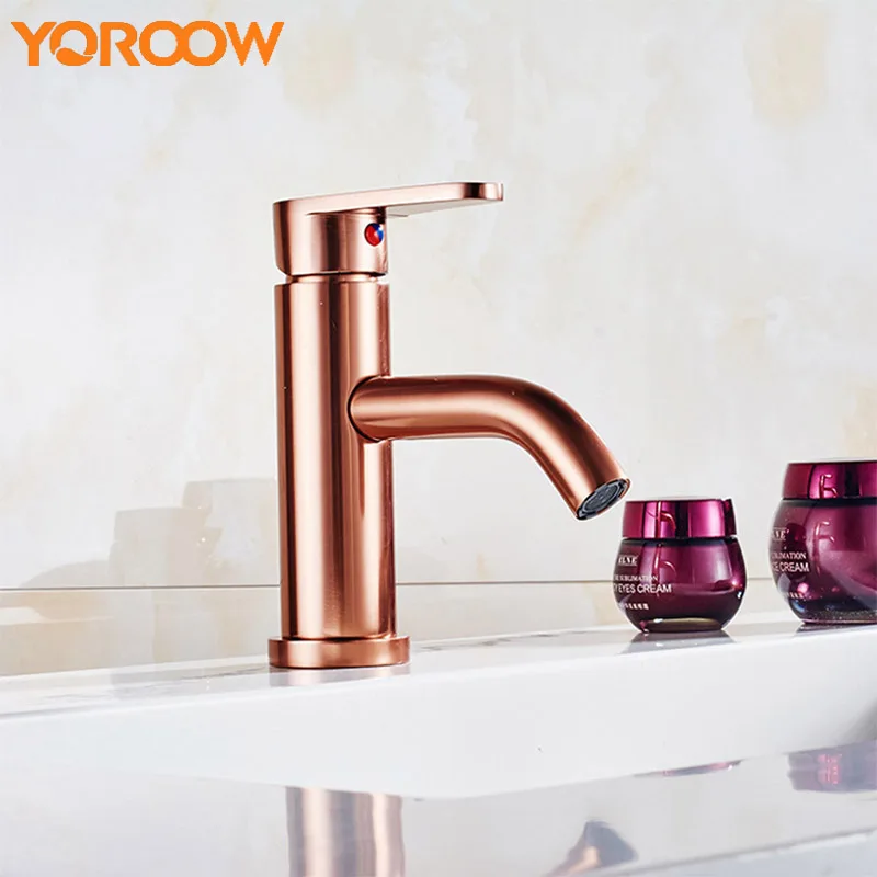 

Rose Gold Golden Basin Faucet Bathroom Bathtub Sink Round Taps Cold Hot Mixer Single Handle Deck Mounted Mixing AWN0061 1