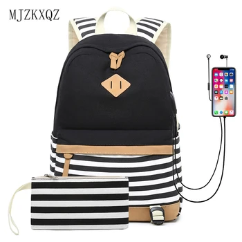 

Mjzkxqz Fashion Canvas Backpack Stripe Women Backpack Solid Color School Backpack Teenage Backbag Rucksack Women Mochilas New