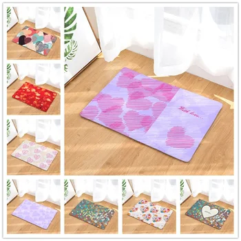 

Nordic style flannel love pattern digital printing mats kitchen absorbent non-slip floor mats home decoration carpet livingroom