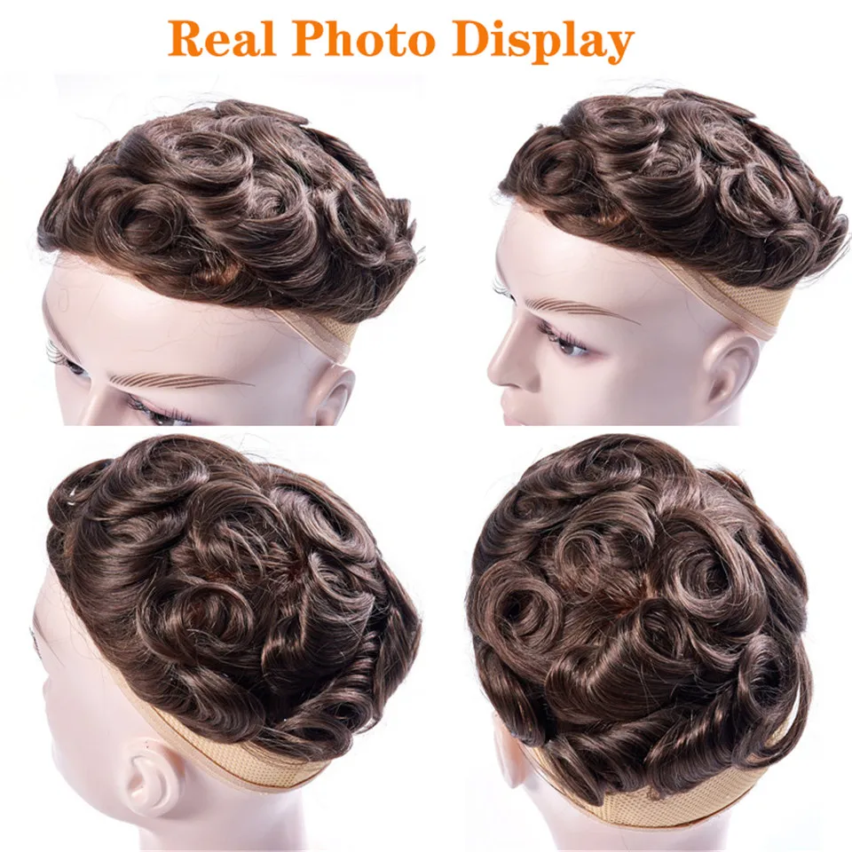 Human Hair Toupee For Men french lace With PU Wig Hairpieces Indian Natural Remy Hair 6inch Mens Toupee