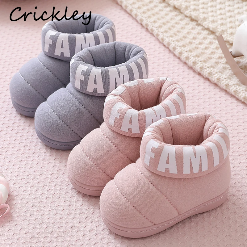

Kids Winter Keep Warm Indoor Floor Non Slip Shoes for Boys Girls Lycra Solid Letter Pattern Boots 1-8 Years Children Slippers