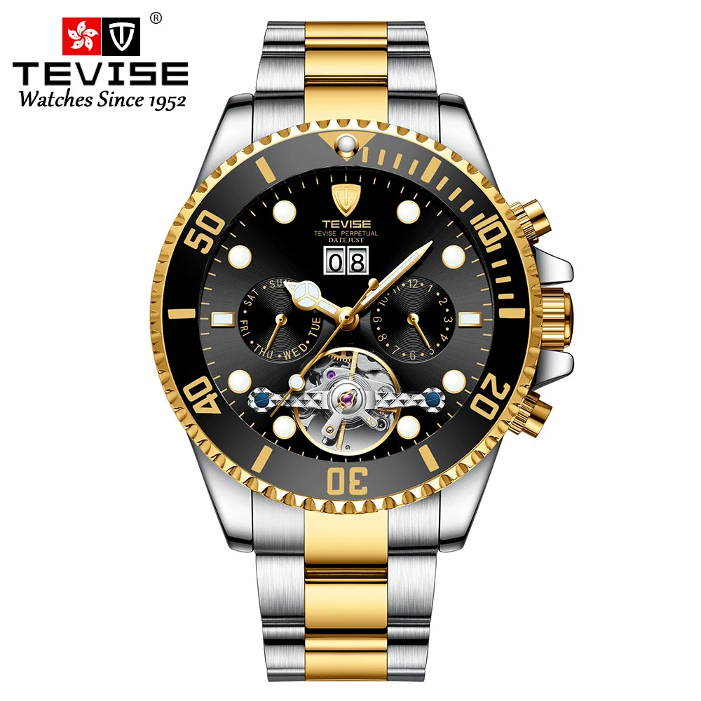 TEVISE Tourbillon механические часы мужские модные роскошные спортивные полностью
