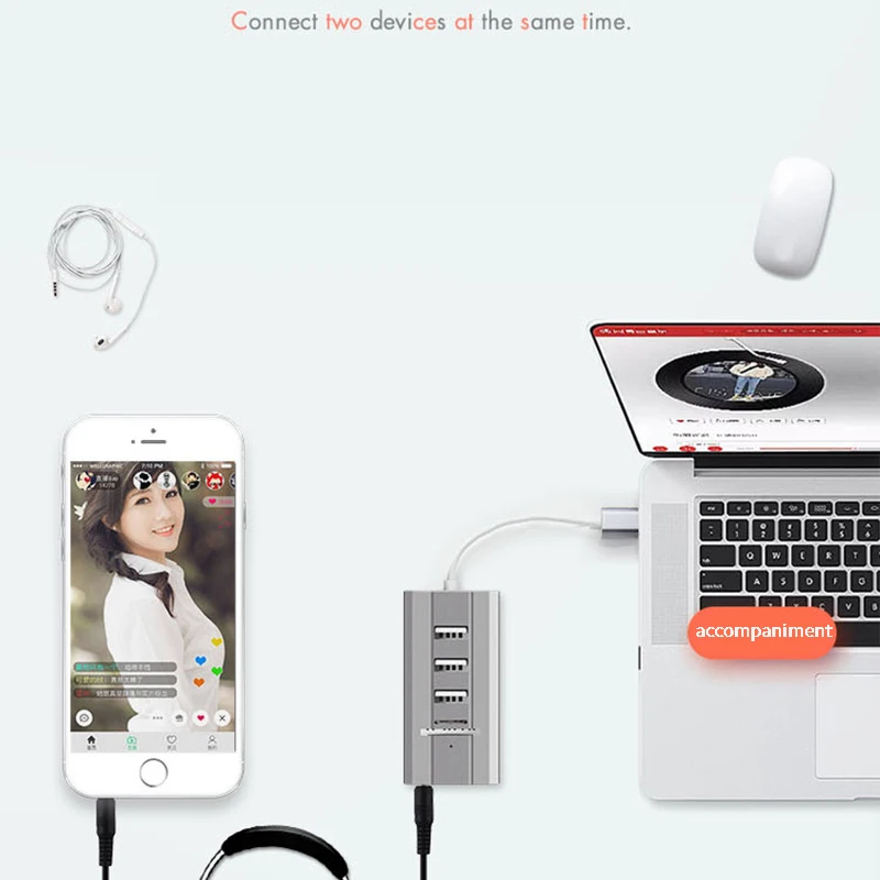 D USB 2.0 Hub to 3 Port USB 2.0 Hub+ Headphone+ Mic Ports Multi-Function Concentrator Sound Card Multi Ports Splitter