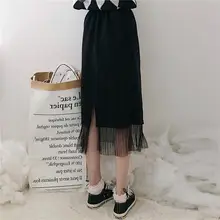 Лоскутная Модная брендовая Корейская женская одежда прямая юбка до колена с завышенной талией Новые демисезонные юбки черного цвета