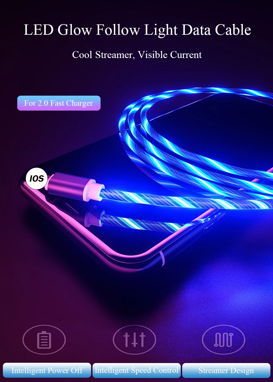 Светодиодный светящийся струящийся usb-кабель type C/Micro USB/8Pin яркий кабель для передачи данных для samsung S10 Xiaomi смартфон зарядное устройство зарядный провод шнур