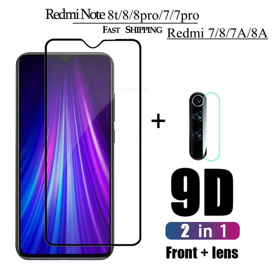 2в1 закаленное стекло для Xiaomi Redmi Note 7 8 Pro 8T защита для экрана камеры Xiomi наклейка на рассеиватель на Xaomi Redmi 7 8 A 7A 8A стекло