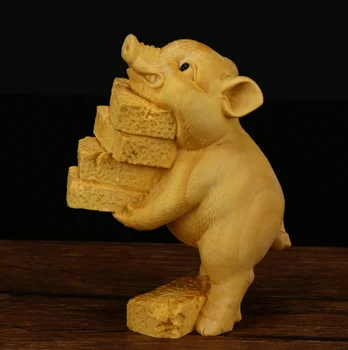 

3.7" Chinese Box-wood Hand-carved 12 Zodiac Animal Lovable Dragon Small Statue