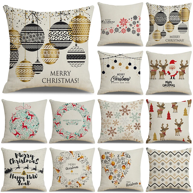 

New Christmas Elk Pillow Case Flax Sofa Throw Cushion Cover Merry Christmas Festive Style Sofa Pillowcase Home Car Xmas Decor