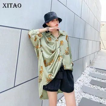 

XITAO Tide Brand Printed Shirt Loose Personality Leopard Pattern Mid-length Top Women Plus Size Fashion Streetwear Trend GCC3586