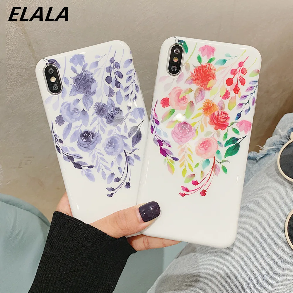 ELALA блестящие красивые цветочные чехлы для iPhone XS Max XR X 6 6S 7 8 Plus мягкая IMD мраморная