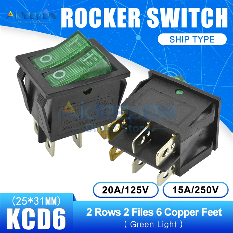 KCD6 AC 20A/125V 15A/250V двойной светильник кулисный переключатель 25x31mm ВКЛ-ВЫКЛ 2/3 положения 4/6 штифтов переключатель для лодки