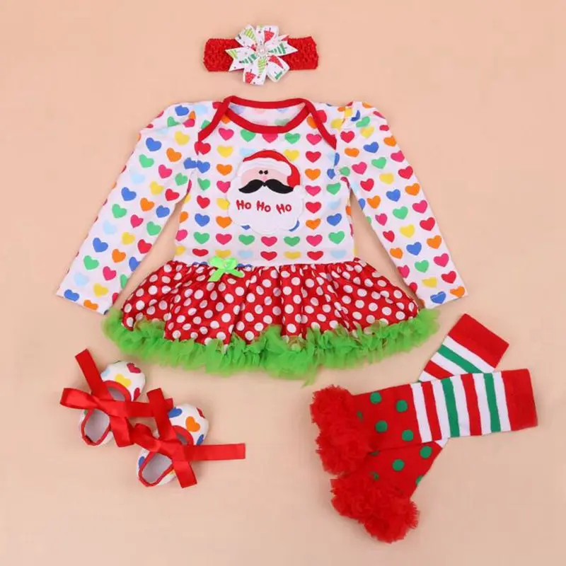 Красное рождественское платье для девочек со снежинками; повязка на голову; обувь для малышей; гетры; Одежда для маленьких девочек на первое Рождество; Одежда для младенцев детские вещи новорожденные