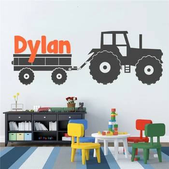 

Custom Boy Name Wall Sticker Large Tractor Decal Boys kids room decoration Decal Personalized Vinyl Name Decal home decor HY259