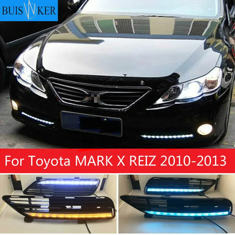 

1 пара ДХО для Toyota MARK X REIZ 2010-2013, светодиодный дневный ходовой светильник DRL с указателем поворота, противотуманной фарой