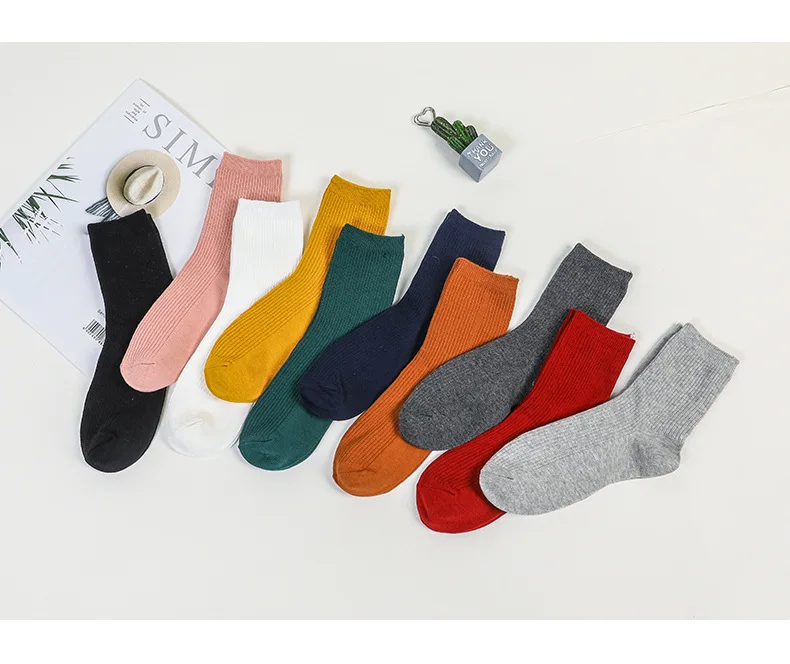 19 Winter New Style Solid Color Double Needles Bunching Socks Japanese-style Candy-Colored College Style Tube Socks Manufacturer