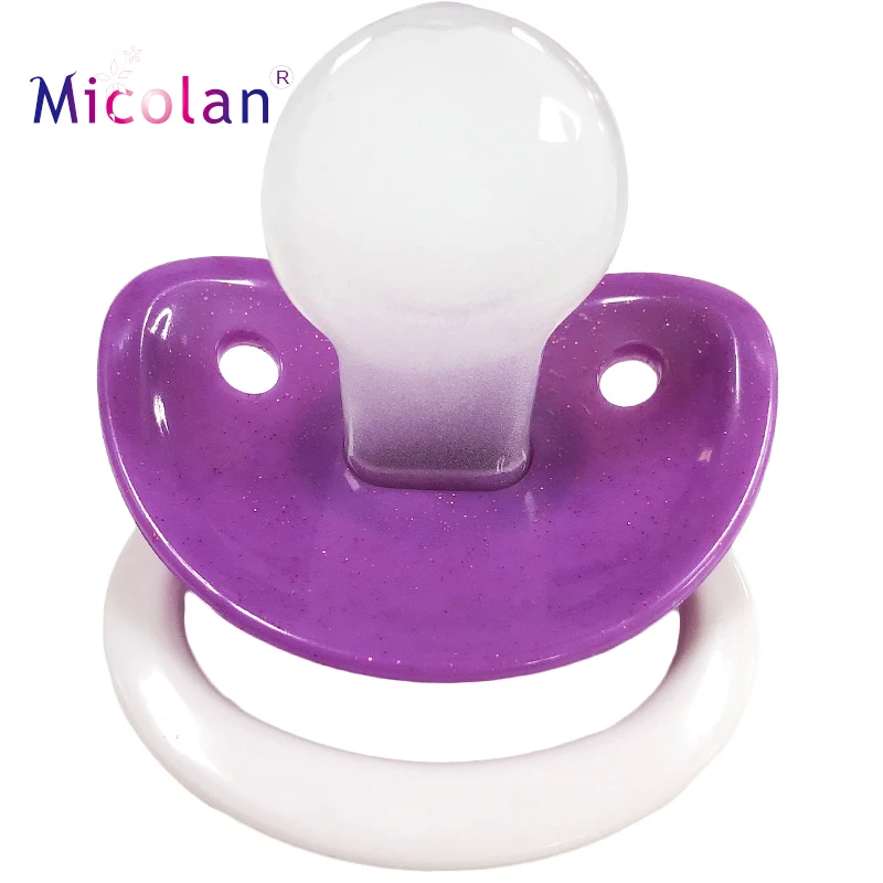 ABDL Multicolour Silicone Adult Baby Sized Pacifier Nipple Dummy---Purple Gltter WIth White