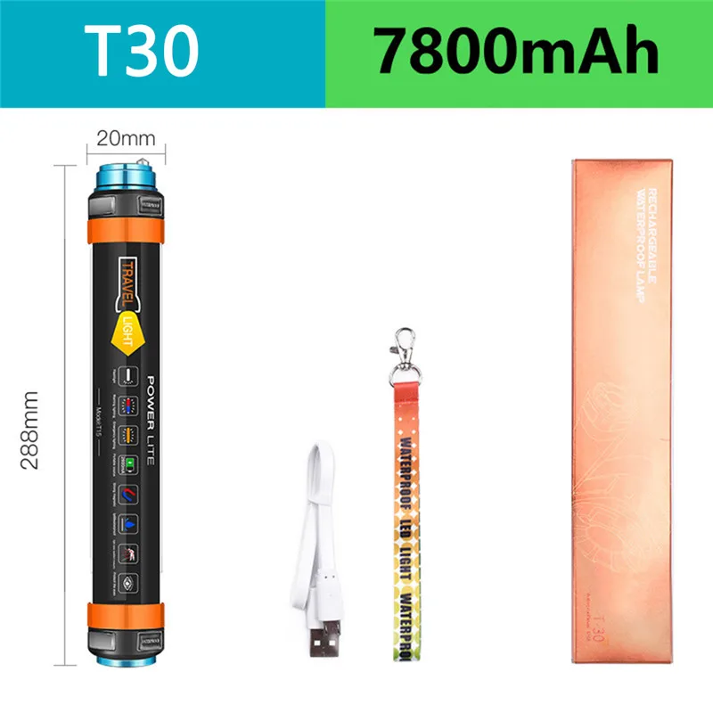 T30 7800MA USB Перезаряжаемый Водонепроницаемый светодиодный фонарь для кемпинга портативный фонарик T15/T25/T30 многофункциональные подвесные наружные инструменты - Цвет: T30 7800MA