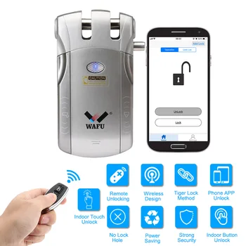 

Bluetooth Wireless smart APP Remote Control Electric door Lock Invisible Keyless Entry Door Lock with 4 Remote Control