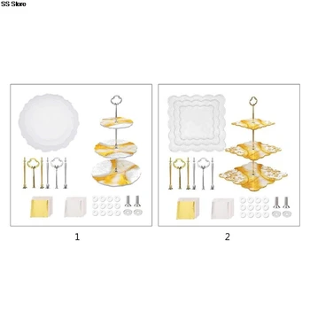 

3 Tier Cupcake Stands Epoxy Resin Molds Round Square Tray Silicone Casting Mould with Handle Fitting Dessert Platter Making