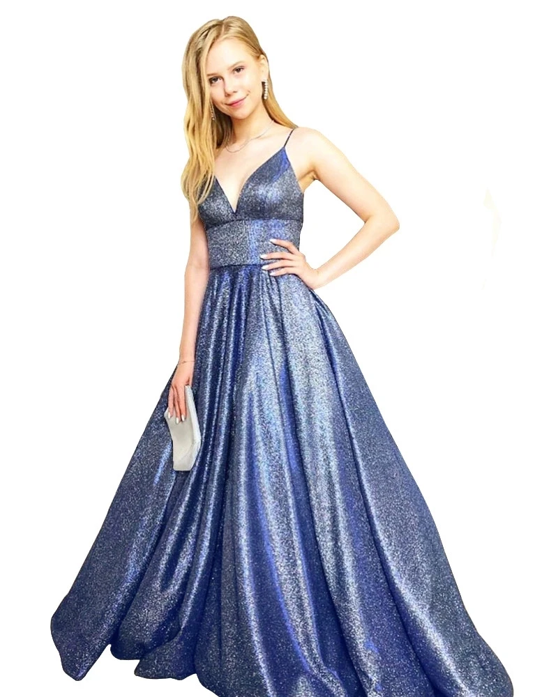 Длинные блестящие платья для выпускного вечера с V образным вырезом 2020 на