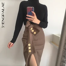 SHENGPALAE, шикарная, нишевая, индивидуальная, на пуговицах, дизайн, талия, длинная, посылка, ягодицы, половина тела, юбка для женщин,, корейская мода 5D081
