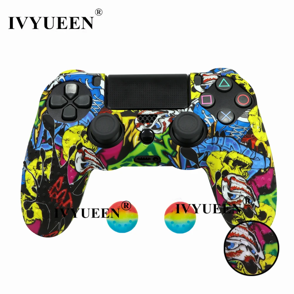 Graffiti D IVYUEEN 25 цветов Противоскользящий силиконовый защитный чехол для sony playstation 4 PS4 DS4 Pro тонкий контроллер Thumb Grip Caps - Цвет: Graffiti D