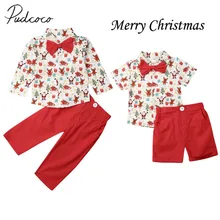 Коллекция года, одежда для малышей на лето и осень костюм для маленьких мальчиков Рождественский галстук-бабочка на свадьбу, футболка+ штаны комплекты из 2 предметов, От 1 до 6 лет