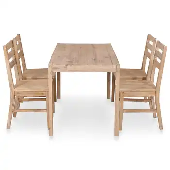 

5 Piece Dining Set Solid Acacia Wood Dining Table Garden Yard Use Dinning Table Set Kitchen Table Dining Room Furniture