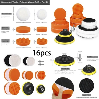 

16x 5 Inch Polyether Sponge Buffing Polishing Pad Kit For Car Polisher With Drill Adapter Wool Buffer M10 Drill Adapter