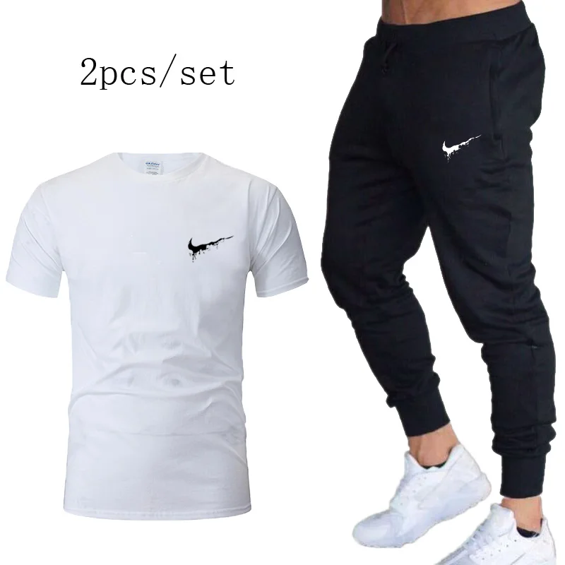 

2019New Mens Sports Suits Gym sportswear Mens Brand T-shirt+pants Autumn Fitness Tracksuits Running Set Jogging Tracksuit