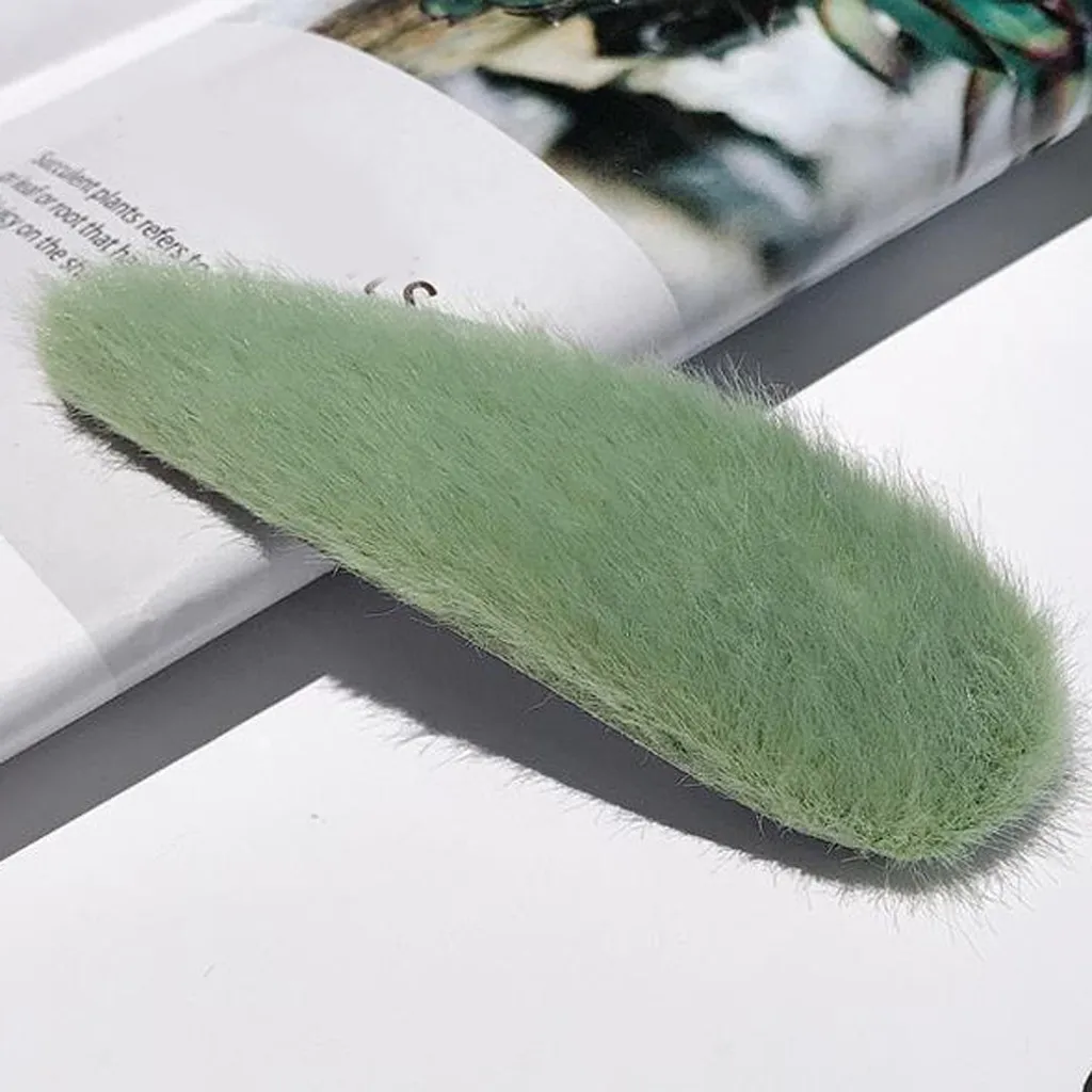 Green Корея Осень Зима Женская карамельный цвет модная плюшевая повязка для волос заколка аксессуары для волос головной убор шерсть металлическая защелка зажим для волос для девочек - Цвет: Green