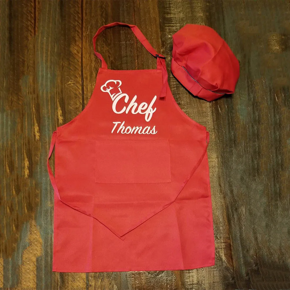 Name Kids Creative Kitchen Apron Birthday Party Baking Apron Hat Set Personalized Chef Unique Children's Day Gifts