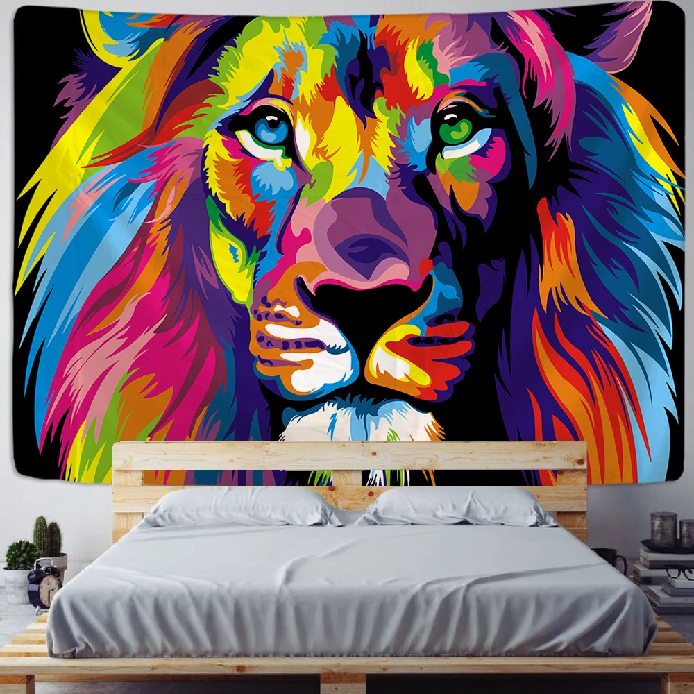 Colorful Lion Print Tapestry New Room Art Wall Hanging Psychedlic Tapestry Decor 